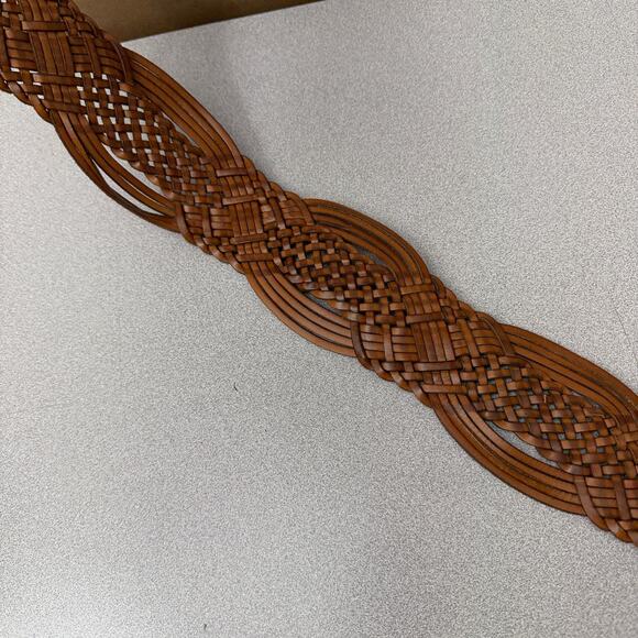 Neiman Marcus Woven Leather Belt Womens Large Brown Goldtone Buckle Wide Boho - Picture 4 of 6